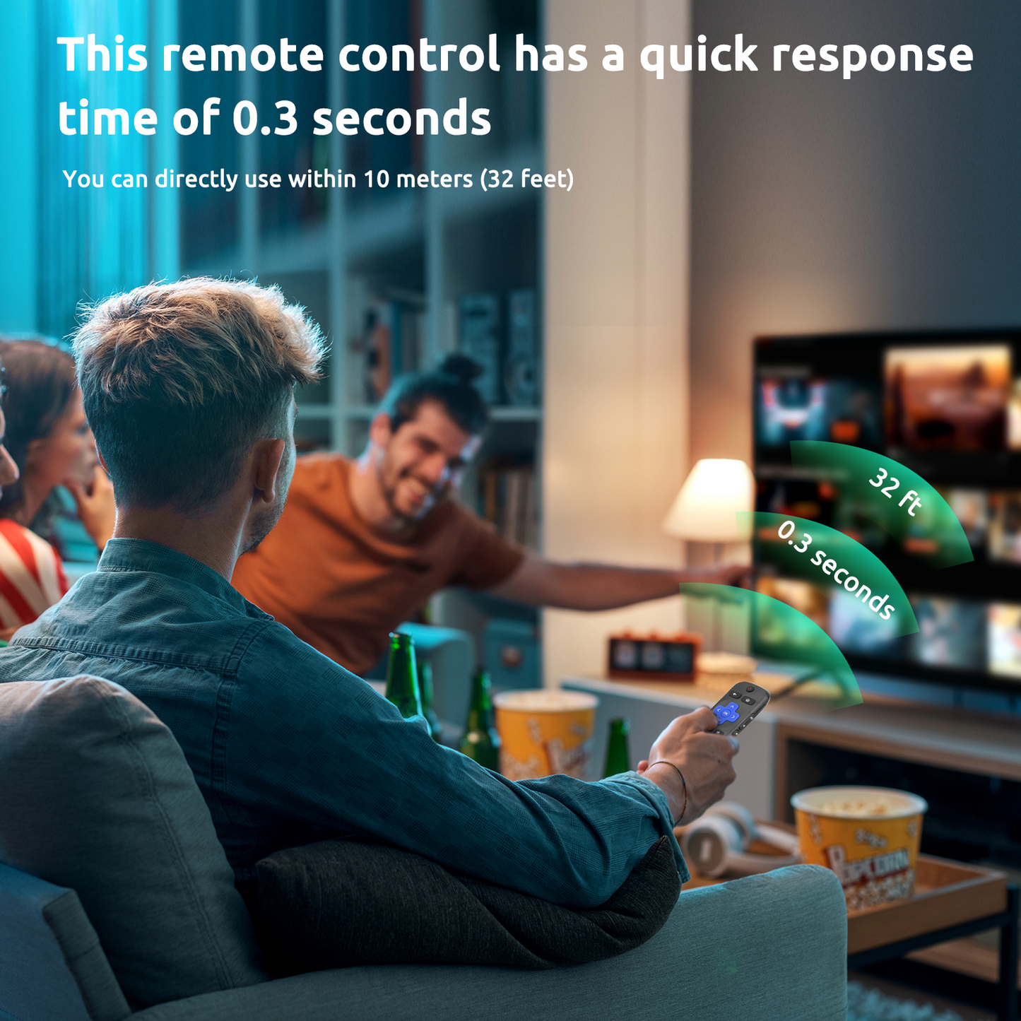 Fast and Responsive - Experience a quick response time of 0.3 seconds with this remote control. Enjoy reliable operation within a range of up to 10 meters (32 feet), ensuring smooth control of your Roku TV.