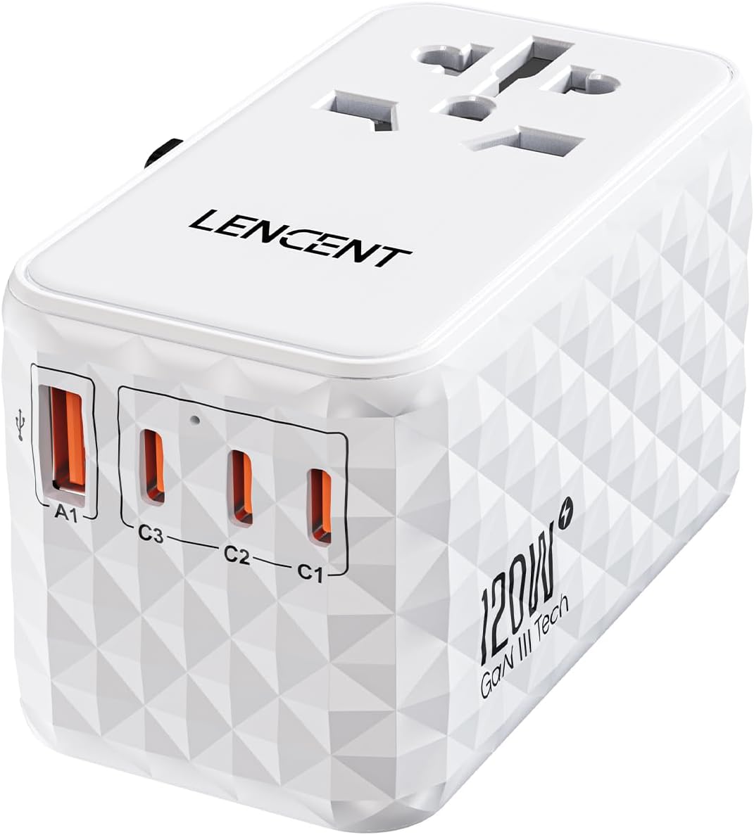 Adaptador de viagem internacional 120W, adaptador de viagem universal GaN com 1 USB-A e 3 Tipo C